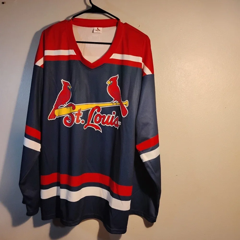 St. Louis Cardinals Men Jersey XL Fox Sports Midwest Blue Long Slvs Hockey Style